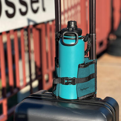 Perilogics Luggage Travel Cup Holder Hands Free Drink Caddy for Suitcase Handle. Perfect Airplane Travel Essential Accessory Gift for Frequent Traveler, Flight Attendant or with Children (Dark Gray)