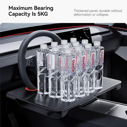 YONZEE 2-in-1 Car Steering Wheel Desk Tray & Car Seat Gap Filler Organizer – Foldable Carbon Fiber Look Table for Laptop, Eating Food, Writing – for Standard Round Steering Wheels