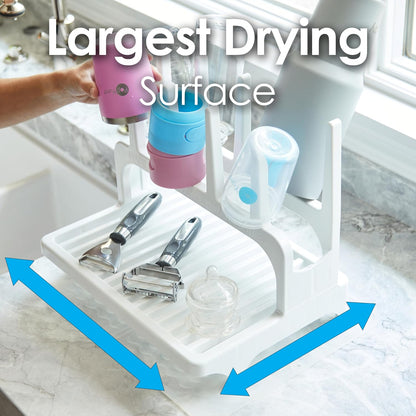 PopYum Seattle Gray Space Saving Drying Rack Made from 100% Recycled Bottles with Clear Frosted Silicone Drying Mat, Countertop for Baby Bottle, Plastic Bags, Cups, Glass, Tumblers, Compact