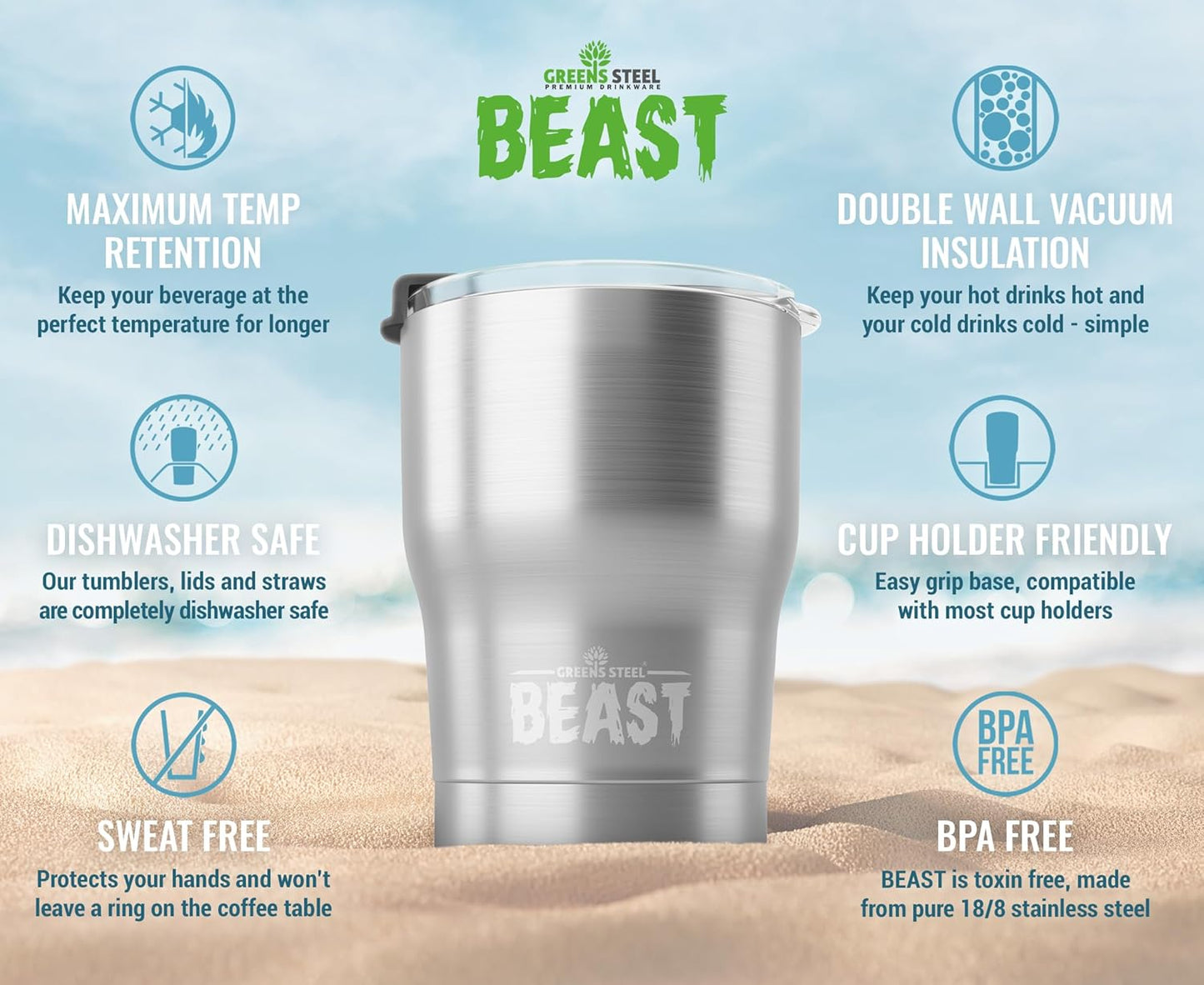 Beast 10 oz Tumbler Stainless Steel Vacuum Insulated Coffee Ice Cup Double Wall Travel Flask (Arctic White)