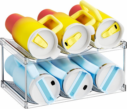 Yieach Larger Compartments Stackable Water Bottle Organizer for 40 oz Stanley Cup Holder,Yeti and Other Tumbler Organizer,3 Tier Wine Rack and Waterbottle Storage Rack for Kitchen Cabinets,Countertop