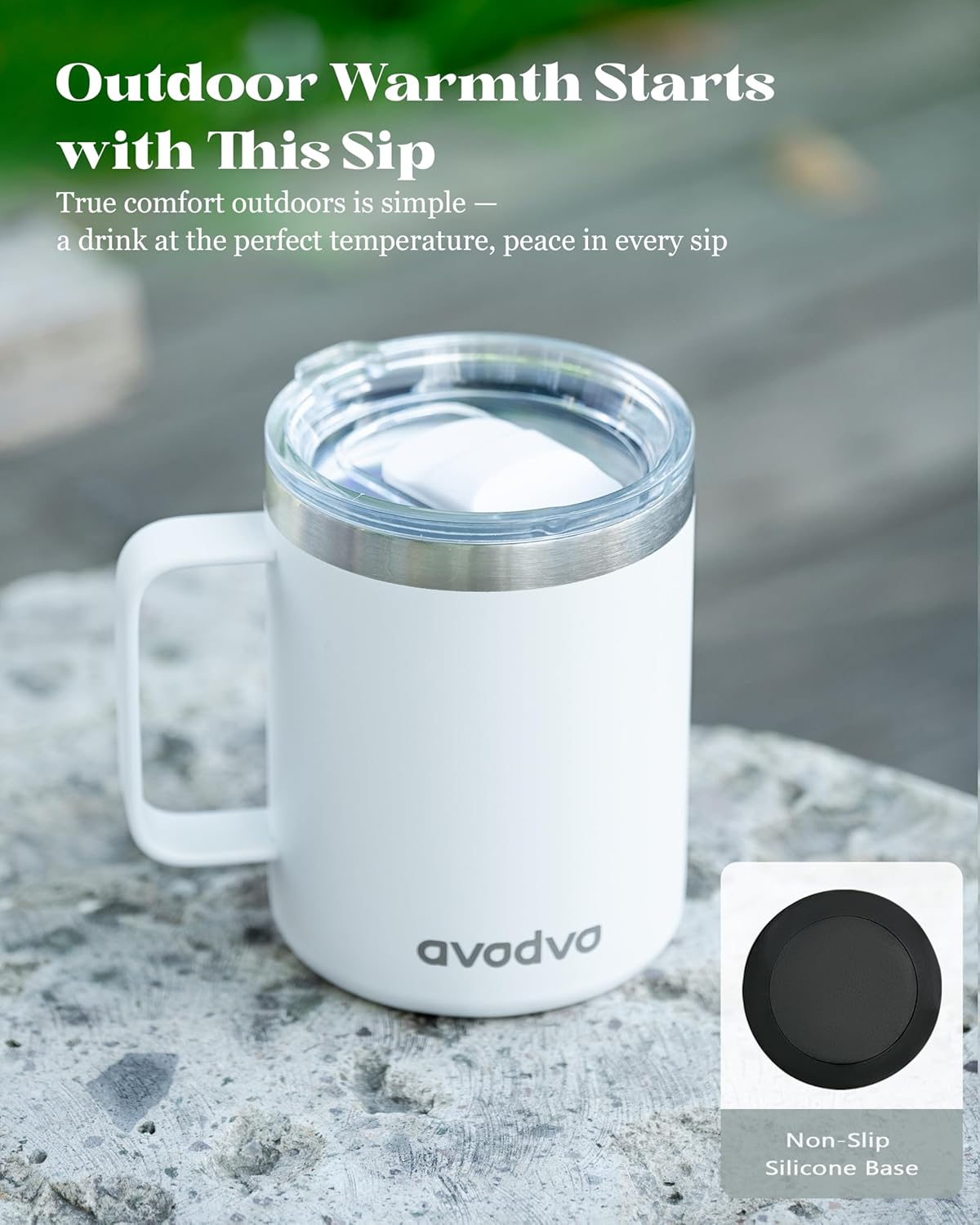 12oz Insulated Coffee Mug with Lid – Includes Two Lids, Stainless Steel Coffee Travel Mug with Handle, Double Wall Vacuum Insulated Camping Mug for Home, Office & Outdoor, Navy Blue