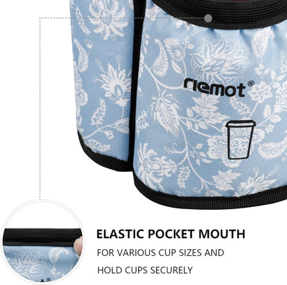riemot Luggage Travel Cup Holder Free Hand Drink Carrier - Hold Two Coffee Mugs - Fits Roll on Suitcase Handles - Gifts for Flight Attendants Travelers Accessories Carbon Black