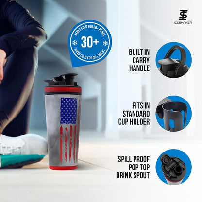 Ice Shaker Insulated Stainless Steel Shaker Bottle | 26oz, Bomber | Cold for 30+ Hours | Insulated Cup with Twist-on Agitator | Odor-Free Bottle for Protein Shakes, Water, Smoothies, Cocktails