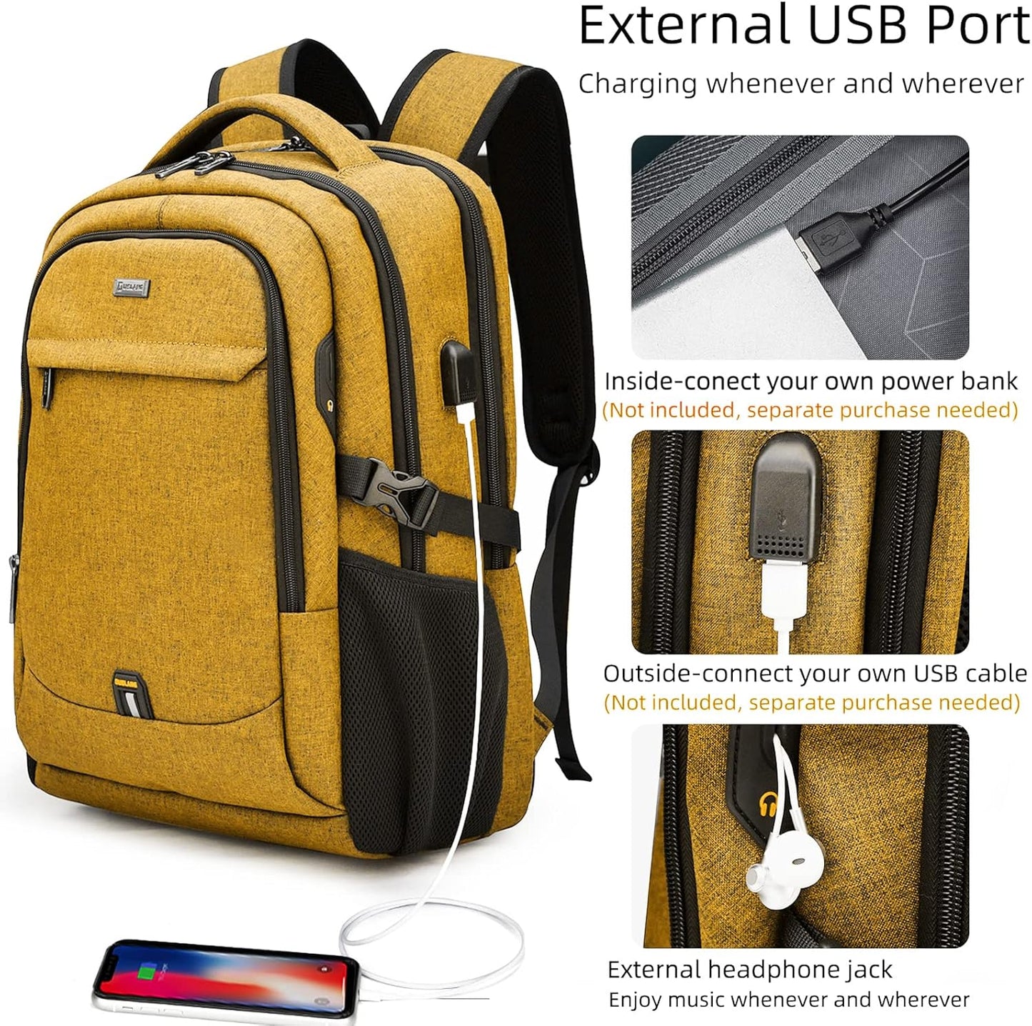 DUSLANG 17 Inch Laptop Backpack for Travel Water Resistant College Backpack for Men/Women Laptop Bag with USB Charging Port,Black - Colors B