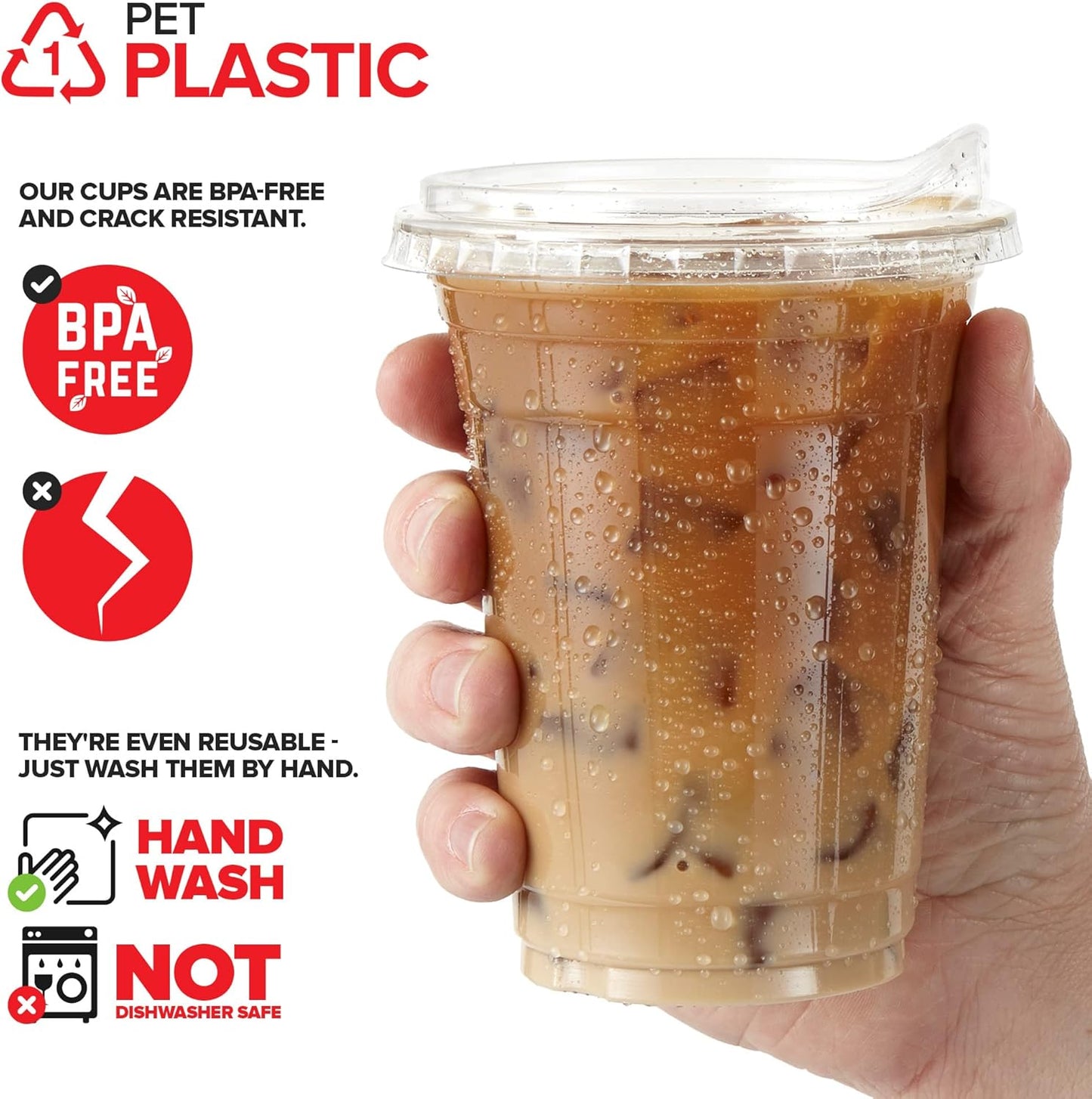 16 oz Clear Plastic Cups with Lids Disposable, Togo Drinking Cup with Strawless Sip Lid for Smoothie, Cold Brew Iced Coffee, Lemonade, Ice Latte, Boba, Party Drinks, Bulk, 16 Ounce (Set of 50)