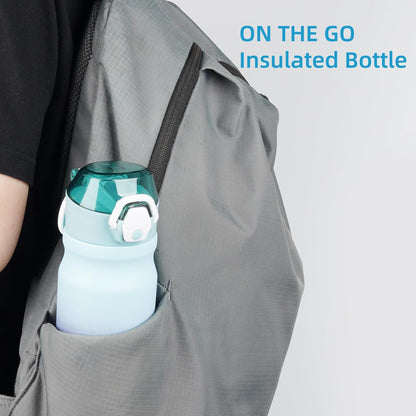 Konokyo 18 oz Insulated Water Bottle with Straw Lid, Stainless Steel Vacuum Sports Water Bottle, Leak-Proof Reusable Metal Flask with Carry Loop, BPA-Free Travel Bottle for Gym, School, Office