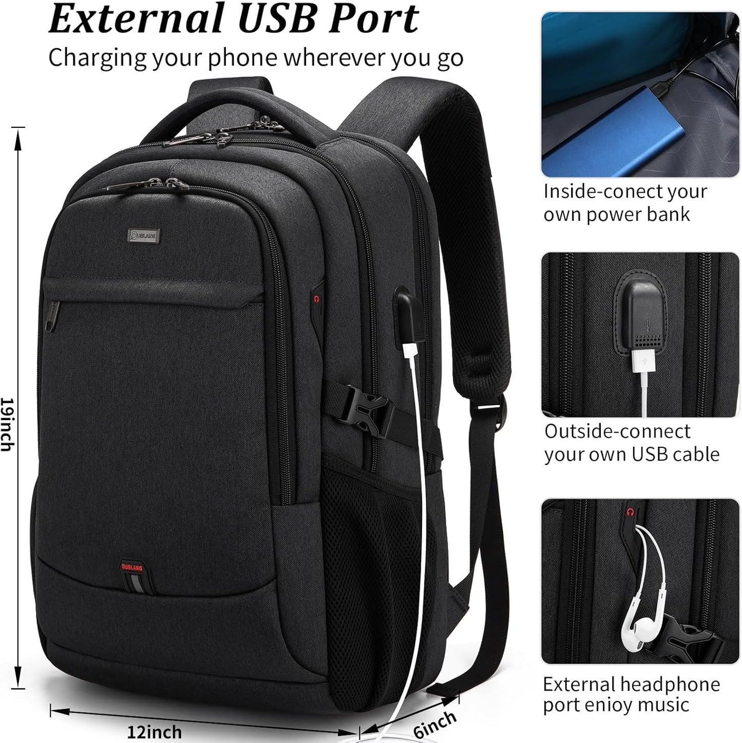 DUSLANG 17 Inch Laptop Backpack for Travel Water Resistant College Backpack for Men/Women Laptop Bag with USB Charging Port,Black - Colors A