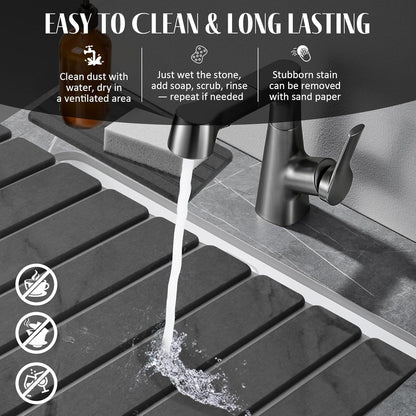 Extra Large Stone Dish Drying Mat for Kitchen Counter, Foldable Quick Dry Dish Drying Mats, Absorbent Diatomaceous Earth Stone Drying Mats for Plate Rack Bottles Cups (Gray Marble 28"×16" & 8"x4")