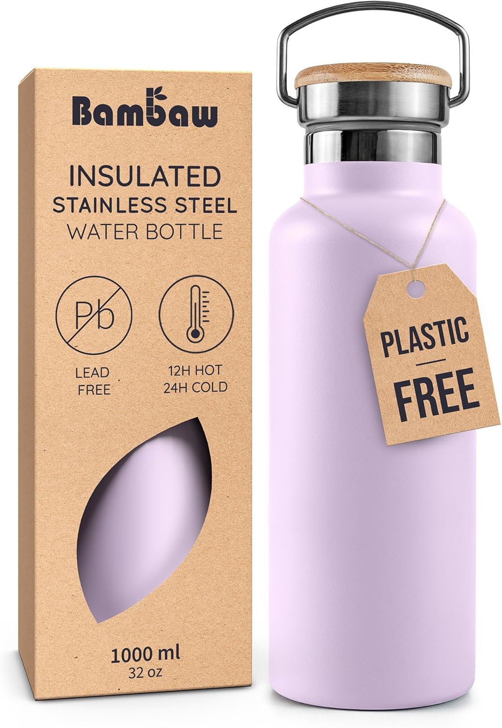 Bambaw 24 oz Stainless Steel Water Bottle, Insulated Metal Water Bottle Wide Mouth, Great for Hiking & Travel, With Handle Easy to Carry, Rust-Resistant & Durable (Aegean Blue)