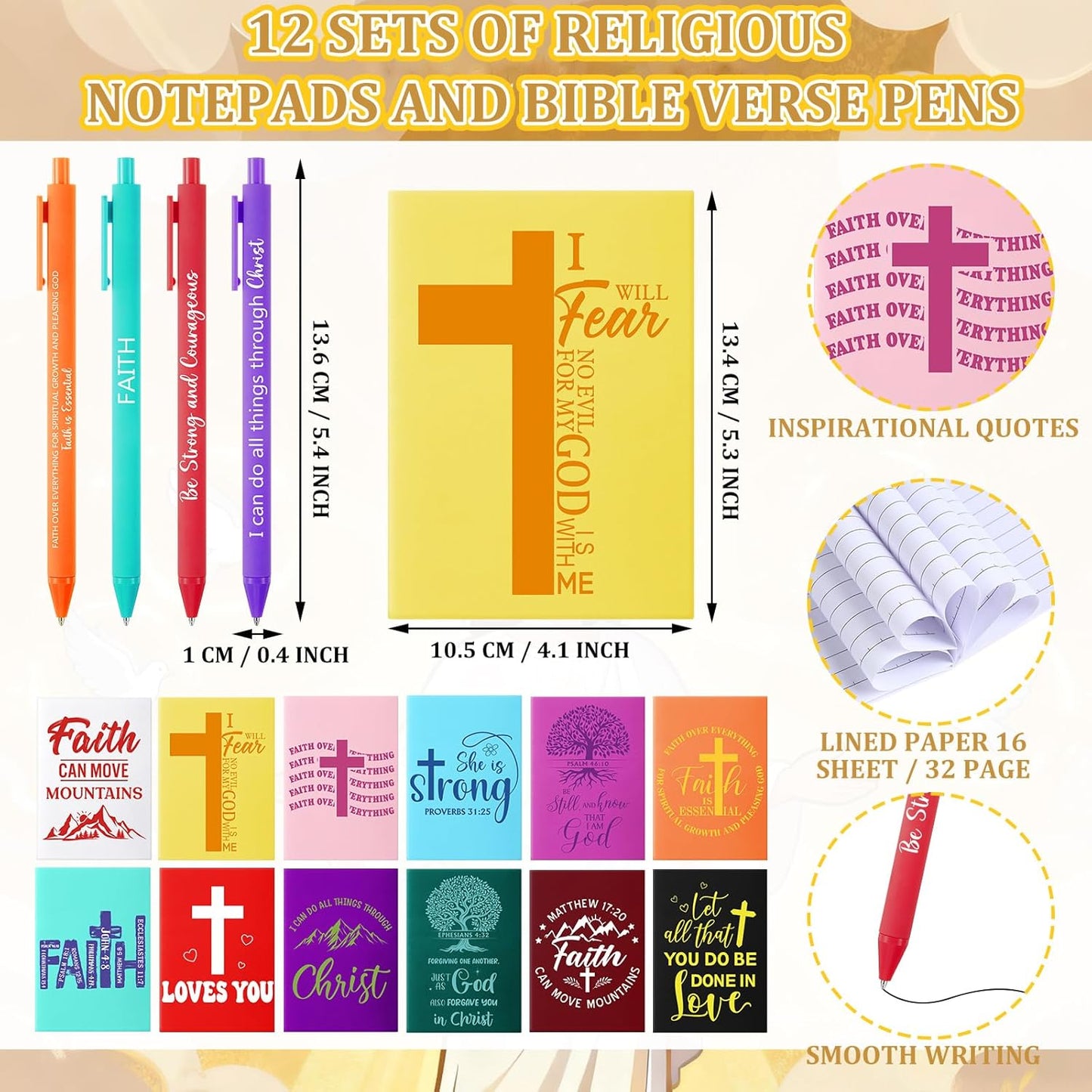 Skylety 12 Set Christian Gifts Bulk for Women Men Bible Study Journal 16 oz Inspirational Bible Verse Glass Cups Religious Tumblers with Lids Straw Pens for Pastor Church Anniversary Souvenirs Teacher