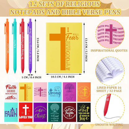 Skylety 12 Set Christian Gifts Bulk for Women Men Bible Study Journal 16 oz Inspirational Bible Verse Glass Cups Religious Tumblers with Lids Straw Pens for Pastor Church Anniversary Souvenirs Teacher