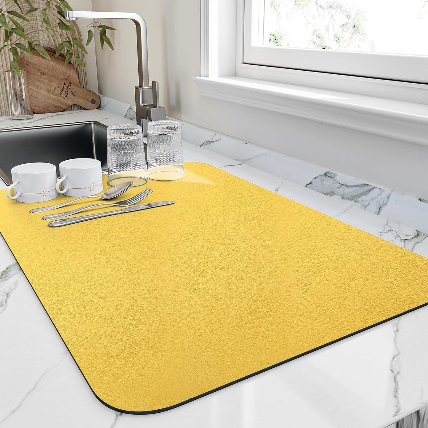 HotLive Dish Drying Mat for Kitchen Counter, Heat Resistant Drainer Mats with Non-slip Rubber Backed, Hide Stain Kitchen Super Absorbent Draining Mat, Easy to Clean Dish Rack Pad, Dark Grey 16"x18"
