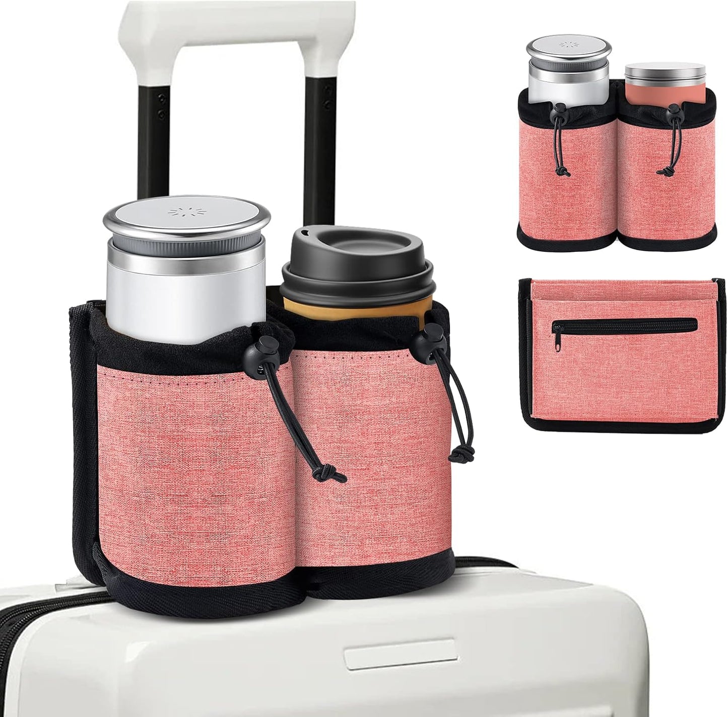 Luggage Cup Holder for Suitcases,Travel Must Haves,Free Hand Drinks Carrier Coffee Mugs Holder,Universal Luggage Accessories for Flight Attendants,Business Travelers Travel Essential - Black