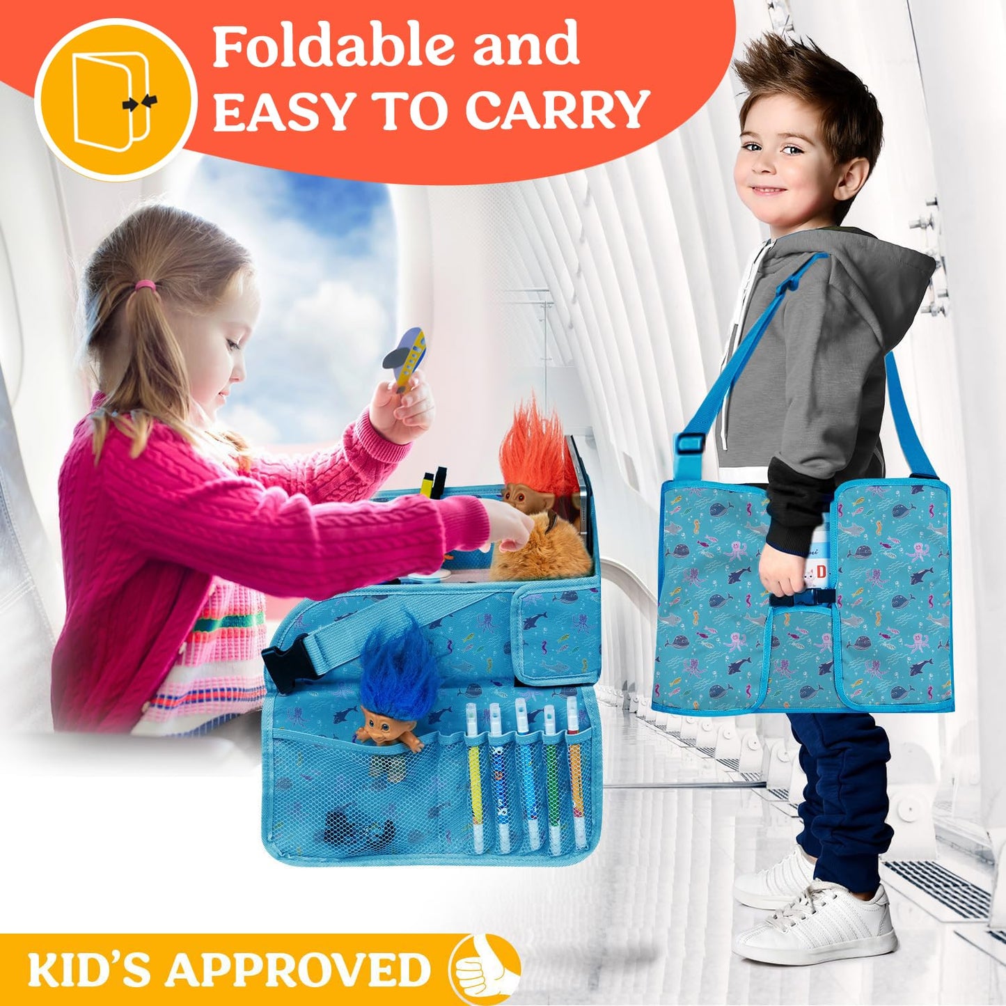 PILLANI Kids Travel Tray for Car - Car Seat Tray with Activity Sheets & Pens, Road Trip Essentials for Car & Airplane, Must Have Toddler Travel Lap Desk Accessories - Road Trip Activities for Kids