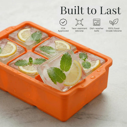 KitchFort Large Silicone Ice Cube Tray (2-Pack), Easy Release 2" Big Ice Cubes - Cocktail, Whiskey Ice Cubes Mold - Ice Trays for Freezer with Lid - Stackable Silicone Ice Tray - Black