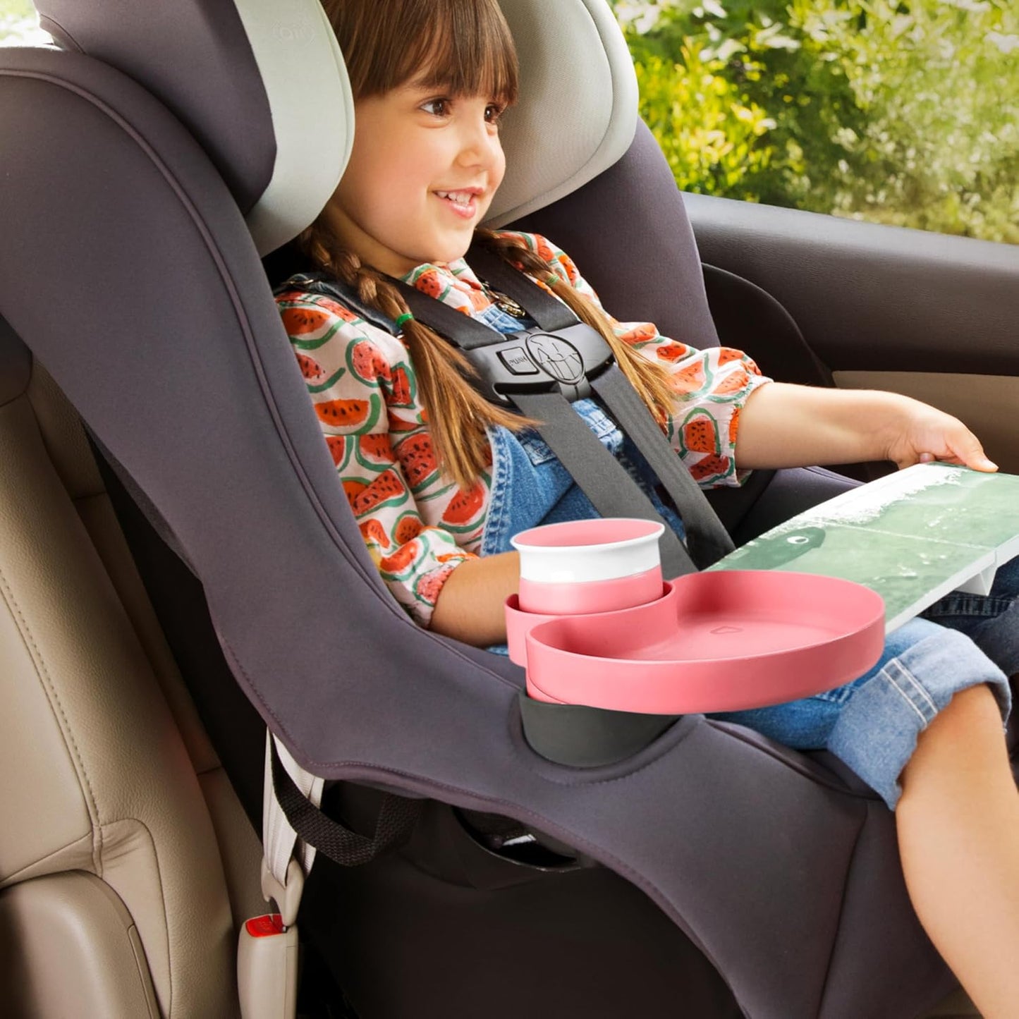 Munchkin® Carseat Tray - Toddler Travel & Road Trip Accessory for Mess-Free Snacking in The Car, Grey
