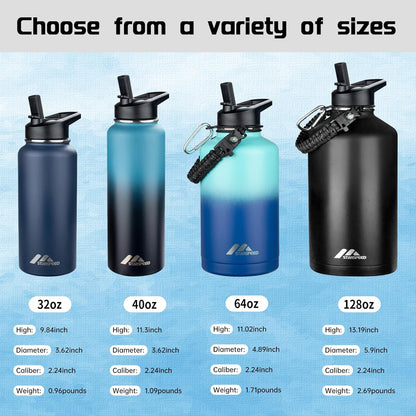 StarSpeed 32oz Insulated Water Bottle with Straw Lid, Stainless Steel Double Walled Vacuum Water Flask, Wide Mouth Sports Water Bottle for Gym Camping Hiking, Indigo Black