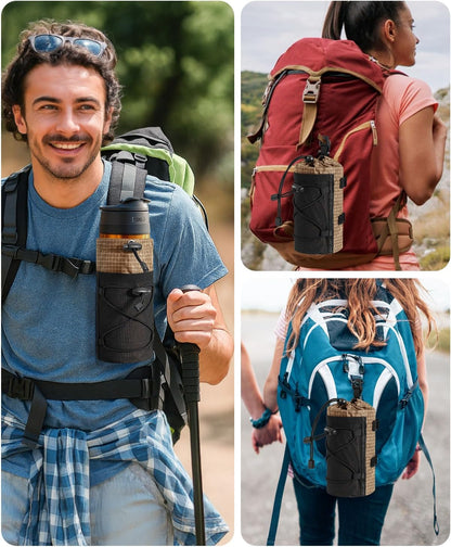Large Water Bottle Holder Pouch Bag, Backpack Water Bottle Holder Mesh Bag Carrier Fits for 10-32oz Bottles, Heavy-Duty Water Bottles Holder Accessories for Hiking, Sports, Travel, Outdoor