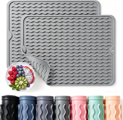 2 Pack Caketime Silicone Dish Drying Mat for Kitchen Counter Heat Resistant Under Sink Waterproof Coffee Bar Accessories Dining Rack Stone Utensil Holder Countertop Decor Must Haves 2026