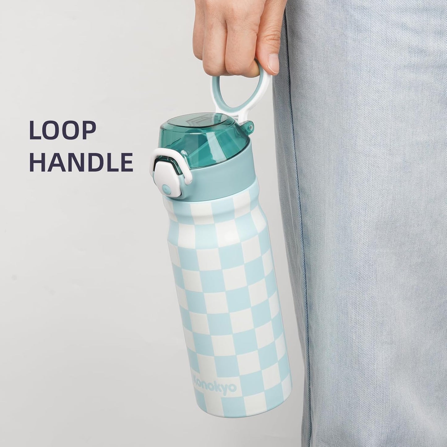 Konokyo 18 oz Insulated Water Bottle with Straw Lid, Stainless Steel Vacuum Sports Water Bottle, Leak-Proof Reusable Metal Flask with Carry Loop, BPA-Free Travel Bottle for Gym, School, Office