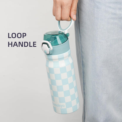 Konokyo 18 oz Insulated Water Bottle with Straw Lid, Stainless Steel Vacuum Sports Water Bottle, Leak-Proof Reusable Metal Flask with Carry Loop, BPA-Free Travel Bottle for Gym, School, Office