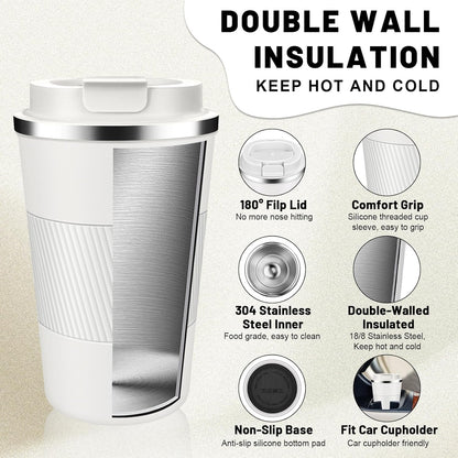 DUBUXW Insulated Coffee Tumblers with Flip Lid 12oz / 17oz, Stainless Steel Travel Coffee Mug Leak Proof, Vacuum Insulated Coffee Mug Reusable Cup, Keeps Cold and Hot for Coffee Tea