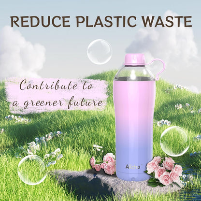 Allcho Insulated Water Bottle for Women, 18oz Stainless Steel Leak Proof Tumbler with 2 Lids, BPA-Free Tritan Chug & Straw Lid, Double Wall Vacuum Flask