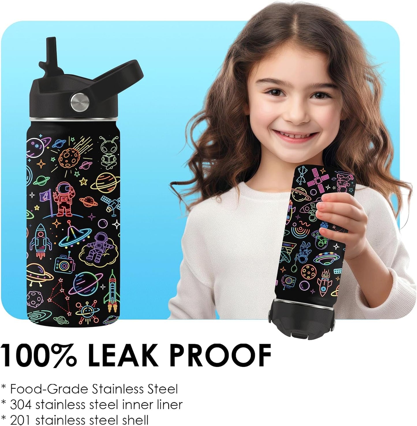 Strawberry Gifts for Kids - 16oz Pink Kids Water Bottle with Straw Lid, Stainless Steel Insulated Water Bottle, Leakproof, BPA-Free, for Girls, School, Strawberry Lover Children Birthday Gift Cup(1pc)