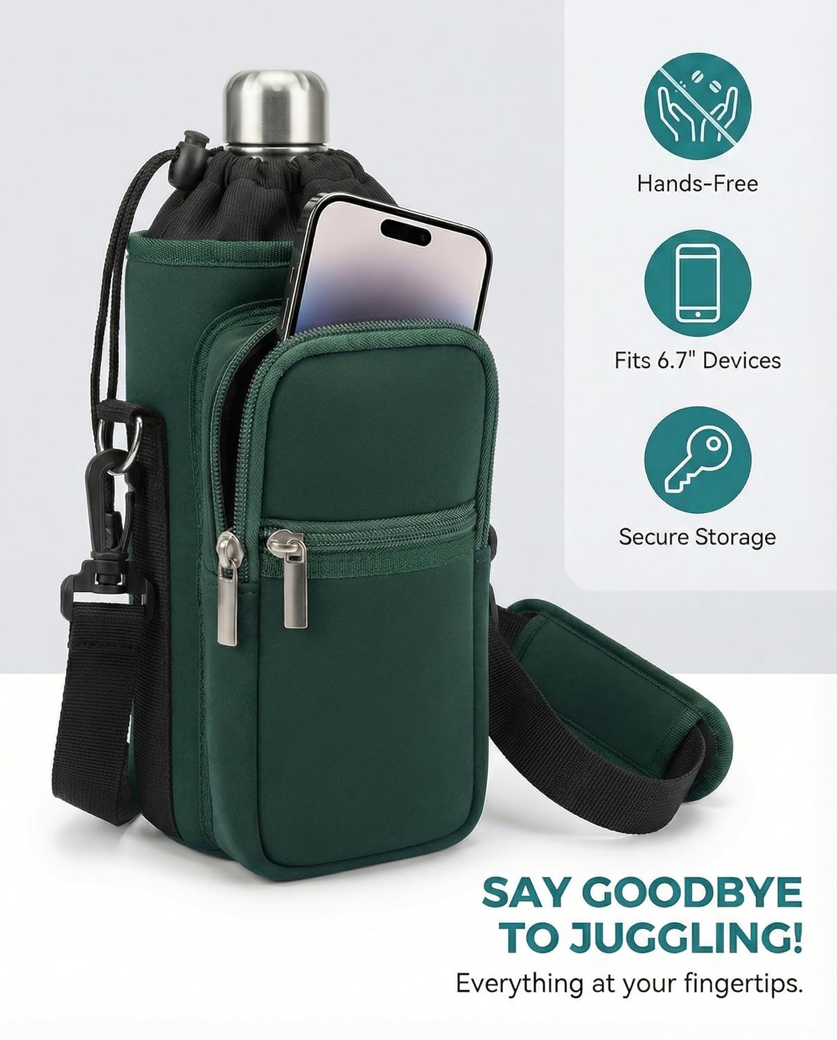 AUPET Water Bottle Sling Bag Sleeve Holder Carrier 25/32/40/64 oz,Insulated Crossbody Water Bottle Case Cover with Strap and Pockets for Men/Women Walking Hiking