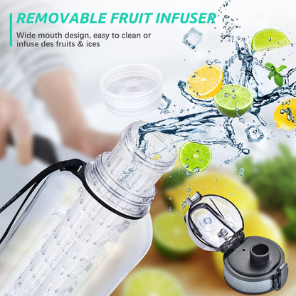 UTEBIT 32 OZ Fruit Infuser Water Bottle, Insulated Sports Water Bottle With Straw, 1L BPA Free Leak Proof Tritan Large Water Jug with Strap for Gym, Camping, Travel, Outdoor