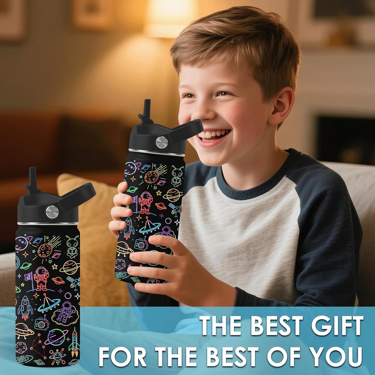 Strawberry Gifts for Kids - 16oz Pink Kids Water Bottle with Straw Lid, Stainless Steel Insulated Water Bottle, Leakproof, BPA-Free, for Girls, School, Strawberry Lover Children Birthday Gift Cup(1pc)