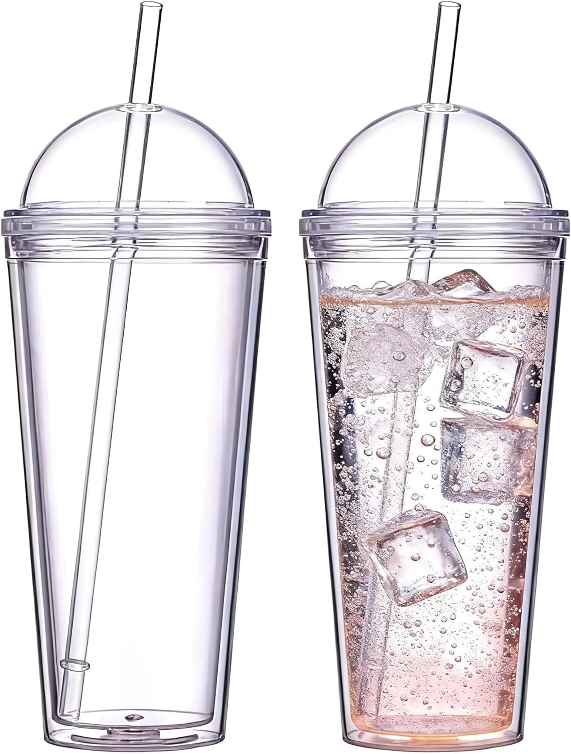 24oz Tumbler with Lid and Straw, Leak Proof and Double Wall Insulated Reusable Plastic Cups,Travel Reusable Iced Coffee Cup (1, Pink)