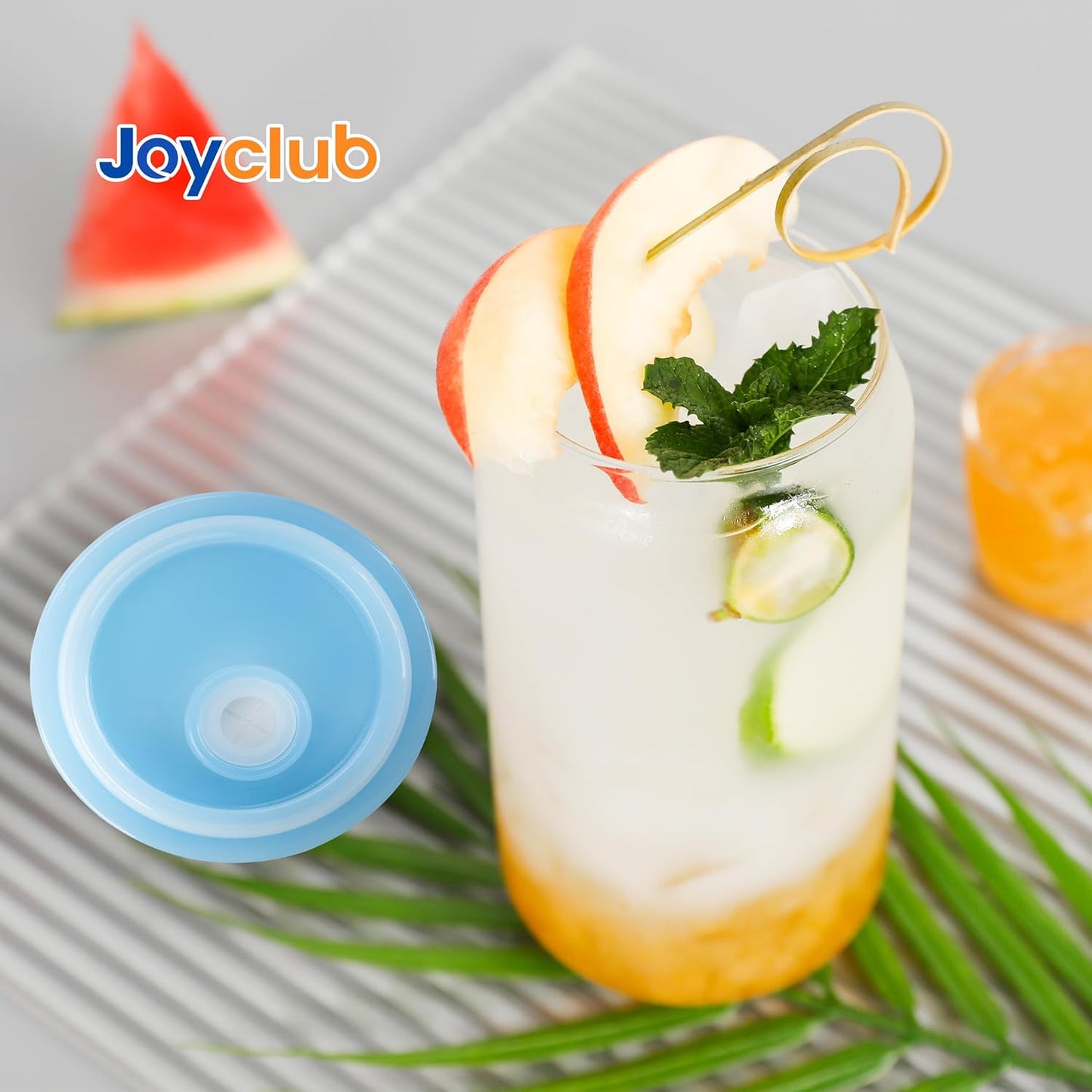 Joyclub 8pcs 16 oz Glass Cups with Acrylic Lids and Straws Can Shaped Iced Coffee Glasses Cute Tumbler Set Drinking Jars for Smoothie Soda Boba Beer Party Housewarming Gifts