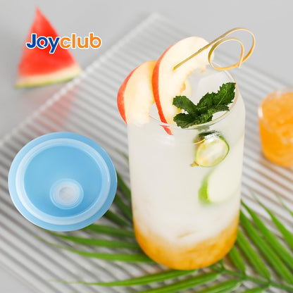 Joyclub 8pcs 16 oz Glass Cups with Acrylic Lids and Straws Can Shaped Iced Coffee Glasses Cute Tumbler Set Drinking Jars for Smoothie Soda Boba Beer Party Housewarming Gifts