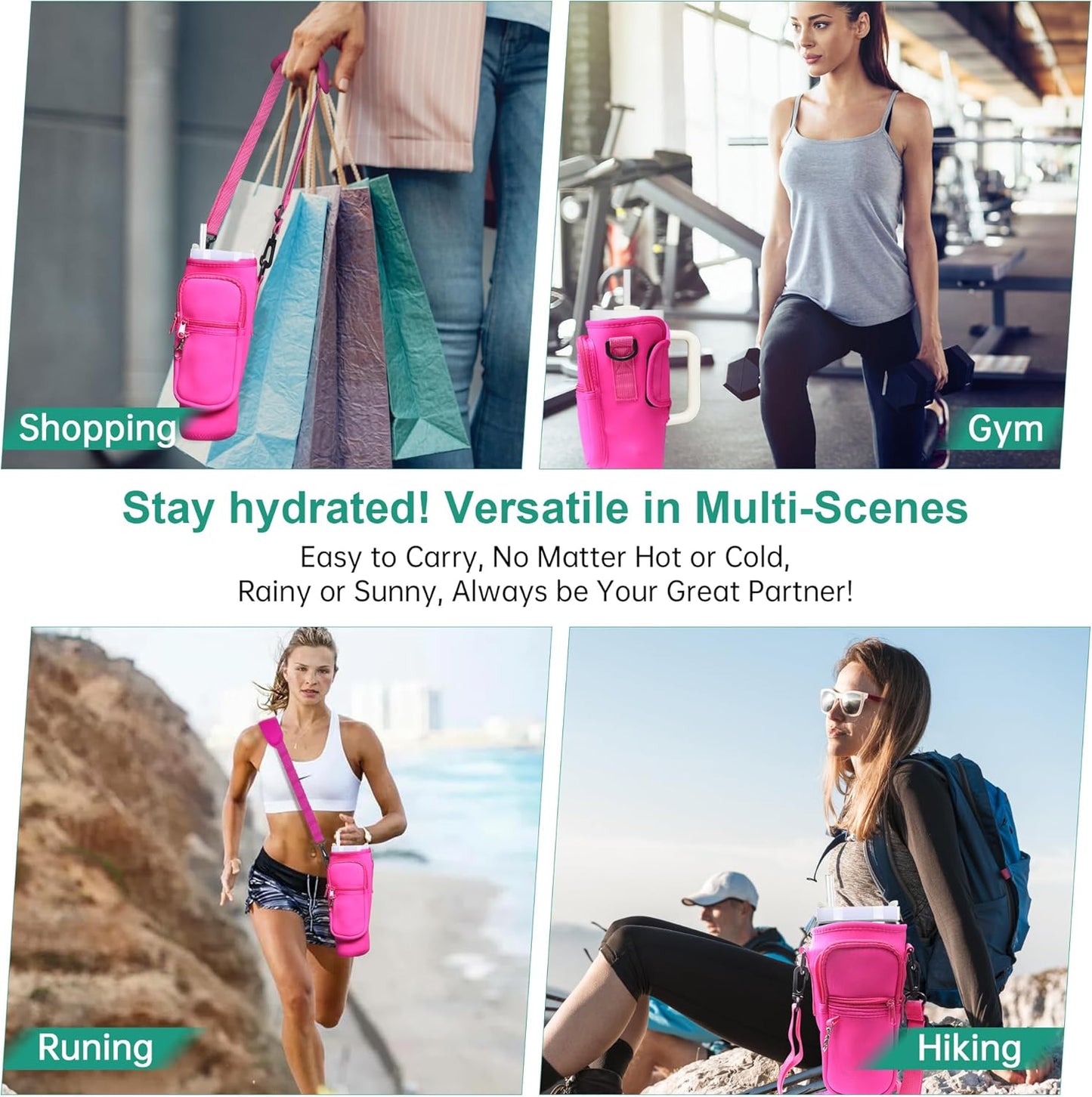 Water Bottle Carrier Bag with Strap for Stanley Cup 40oz/30oz with Phone Pocket, Neoprene Cross-Body Insulated Water Bottle Holder for Tumbler with Handle, Stanley Cup Accessories