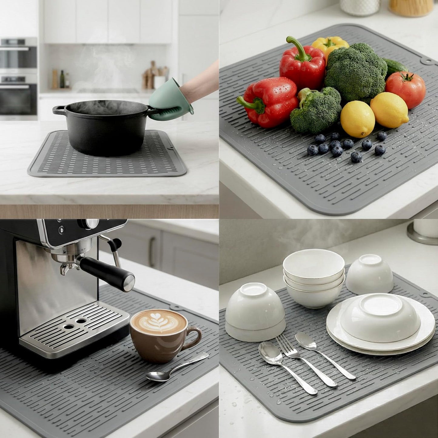 MicoYang Silicone Dish Drying Mat for Multiple Usage,Easy clean,Eco-friendly,Heat-resistant Silicone Mat for Kitchen Counter,Sink,Bar,Bottle,or Cup Green M 17 inches x 6 inches