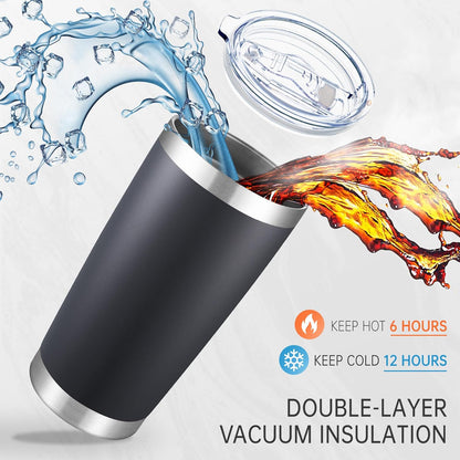 20 oz Tumblers Bulk Stainless Steel Tumbler with Lid Double Wall Vacuum Insulated Coffee Mug 20oz Powder Coated Cup for Hot and Cold Drinks, Stainless, 6 pack