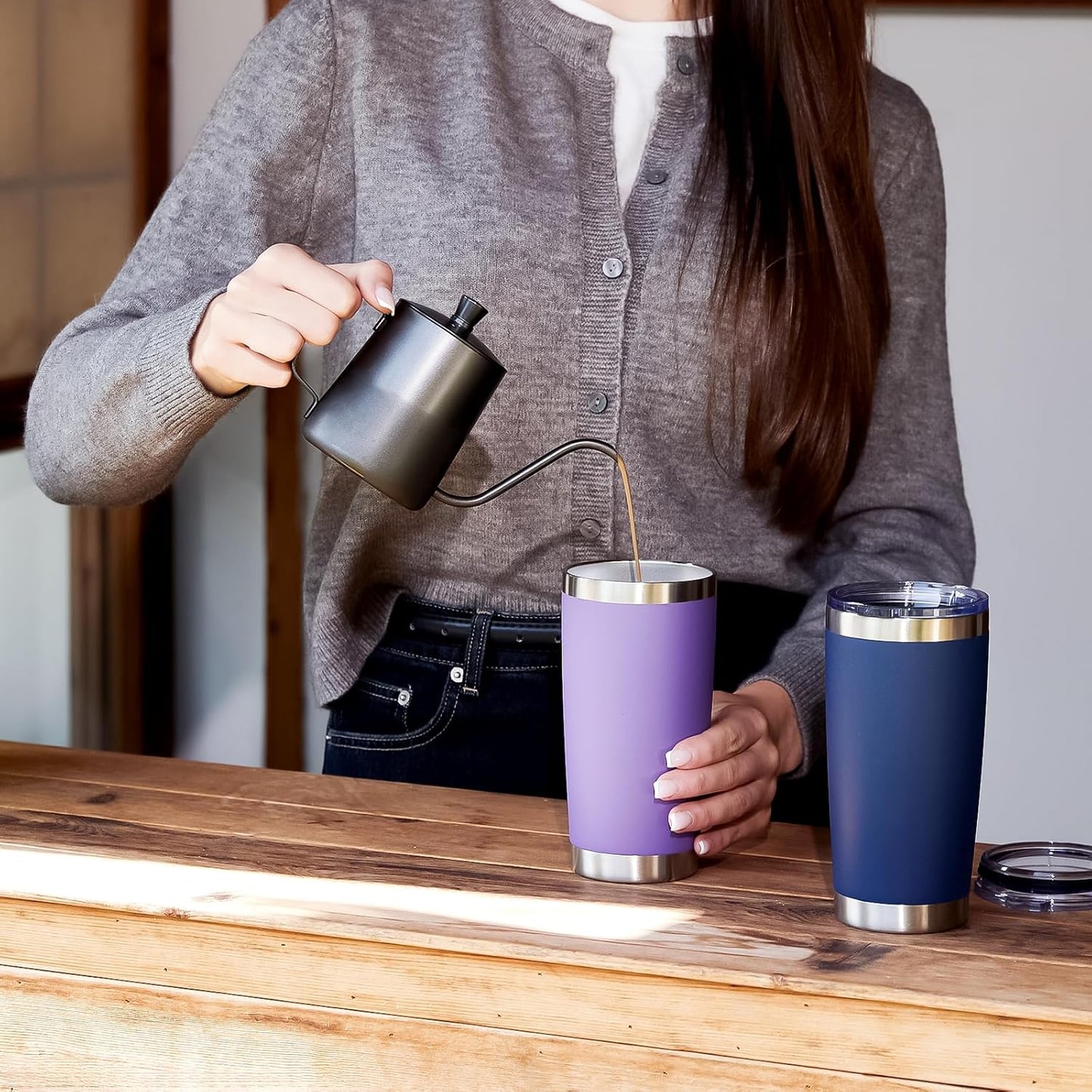 MEWAY 20oz Tumbler Cup Double Wall Vacuum Insulated Travel Mug Bulk, Stainless Steel Tumblers with Lid and Straw, Durable Powder Coated Coffee Cups for Cold & Hot Drinks (Navy, 1)