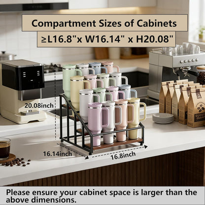 MOJOHAND 4-Tier Stanley Tumbler Organizer, Holds 16 Stanley 40 oz Tumblers & Water Bottles，Fits All Kinds of Bottles, Organizes Pantry, Kitchen, or as a Wine Rack