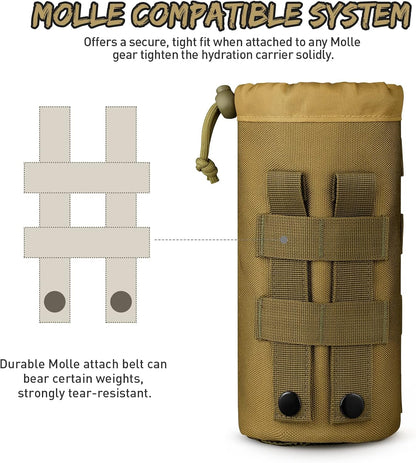 Gonex Tactical MOLLE Water Bottle Pouch, Drawstring Open Top & Mesh Bottom Travel Water Bottle Bag Hydration Carrier