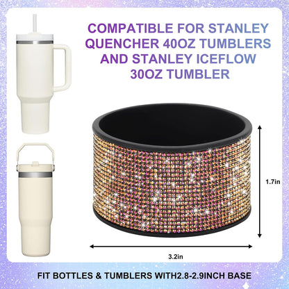 Rhinestone Silicone Boot for 40oz 30oz Stanley Quencher, Anti-Slip Silicone Protector for Qunercher Pro Tour Flip 40oz 30oz, Cup Accessories for 2.75-2.95 inch Trapezoidal Cylinder Base