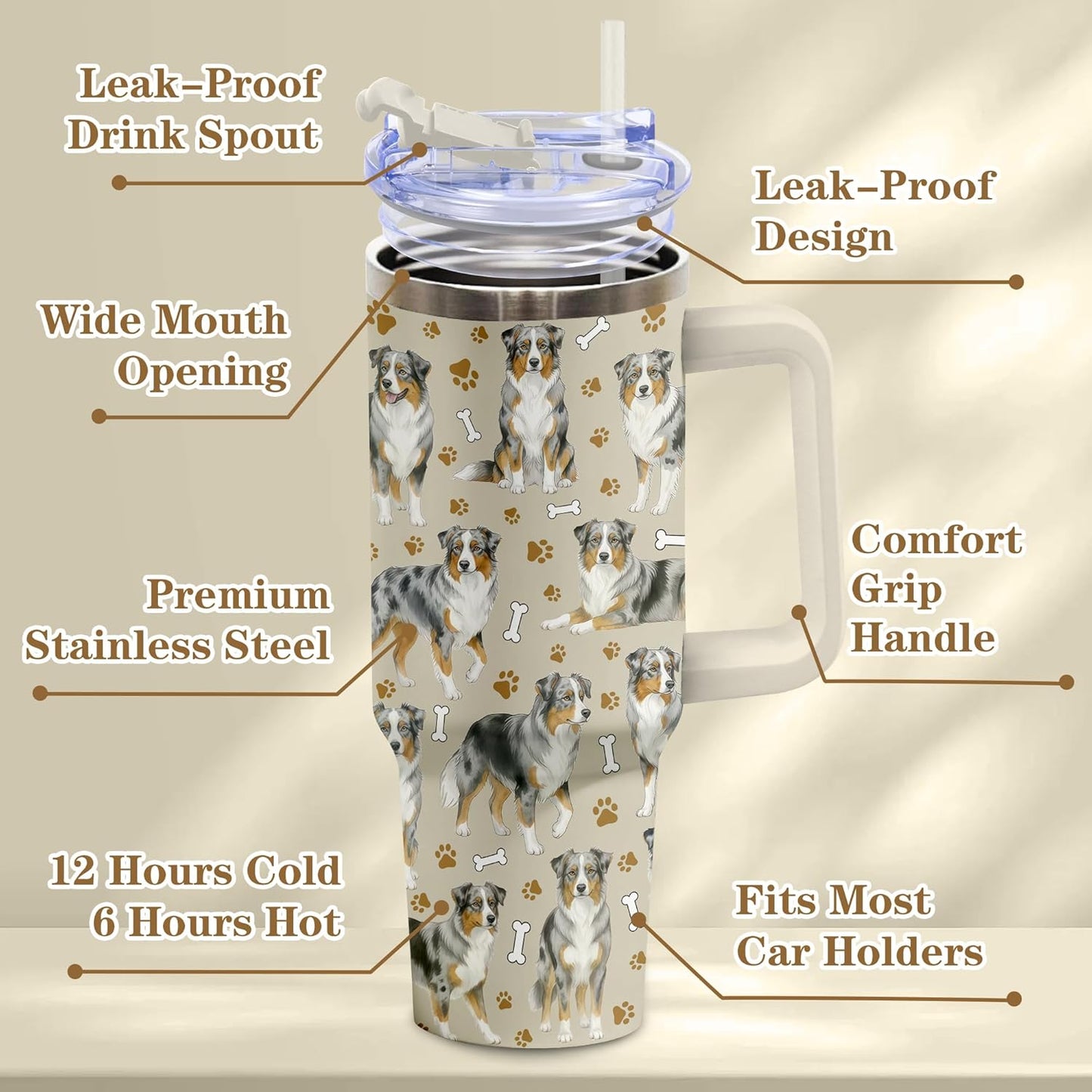 Beagle Gifts for Women Men, 40oz Stainless Steel Insulated Tumbler Travel Cup Mug, Funny and Unique Beagle Gifts for Dog Lover - Colors A
