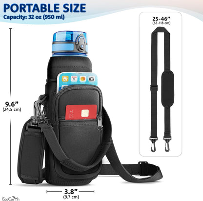 EcoEarth - Water Bottle Holder with Strap - Water Bottle Carrier Bag for Hiking - Crossbody Hydration Pouch with Phone Holder