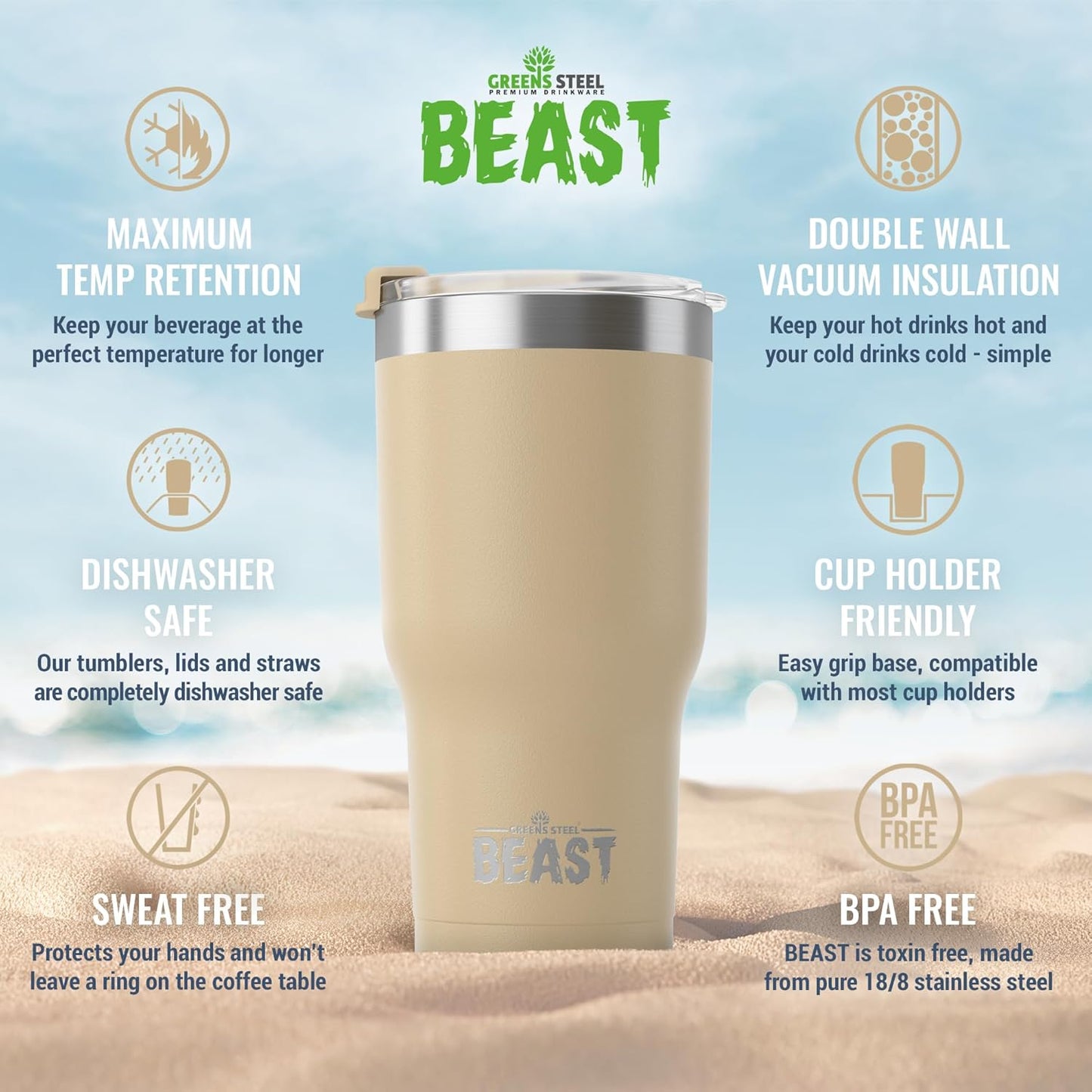Beast 10 oz Tumbler Stainless Steel Vacuum Insulated Coffee Ice Cup Double Wall Travel Flask (Arctic White)