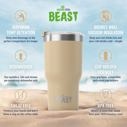 Beast 10 oz Tumbler Stainless Steel Vacuum Insulated Coffee Ice Cup Double Wall Travel Flask (Arctic White)