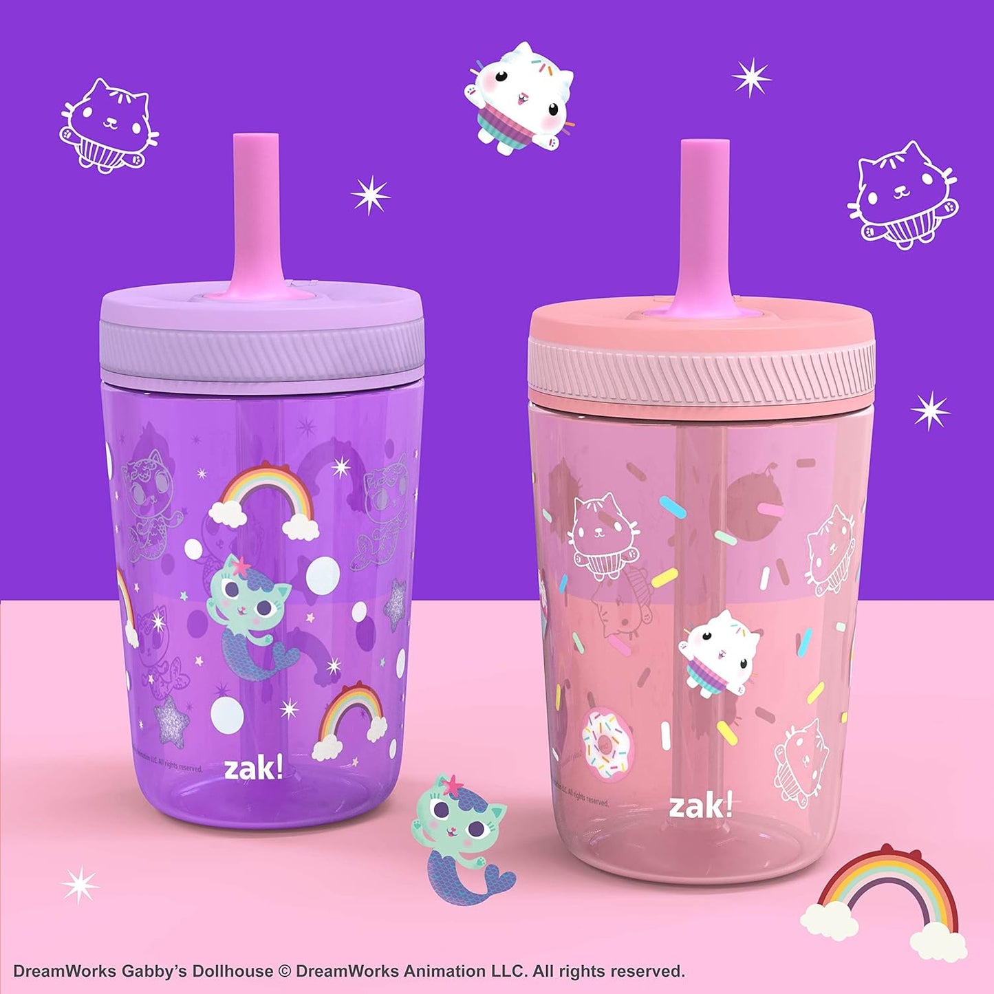 Zak Designs 15oz Bluey Kelso Tumbler Set, Leak-Proof Screw-On Lid with Straw Made of Durable Plastic and Silicone, Perfect Bundle for Kids, 2 Count (Pack of 1) - Colors B
