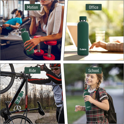 Exllena Slim Insulated Water Bottles for Travel 18oz with Clip, Double Wall Vacuum Stainless Steel Water Bottle Keeps Drinks Cold 24 Hrs/Hot 12 Hrs, 100% Leakproof, BPA Free(Black)