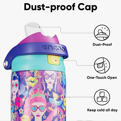 ENCOOL Leakproof Insulated Water Bottle with Straw Dual-Sip Water Bottle Bag-Safe Design for Work, Commute & Gym – Keeps Drinks Cold All Day, 24 oz, Lemonade Pink - Colors A