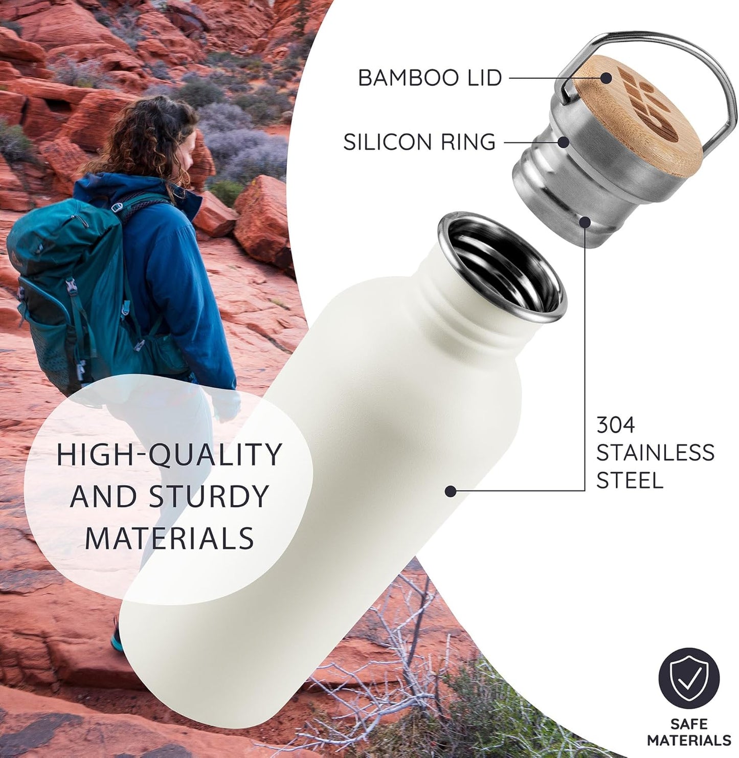 Bambaw Stainless Steel Water Bottles 32 oz, Non-insulated Single Wall Metal Water Bottle Stainless Steel, Reusable & Eco Friendly, Dishwasher Safe – Silver | Non-insulated